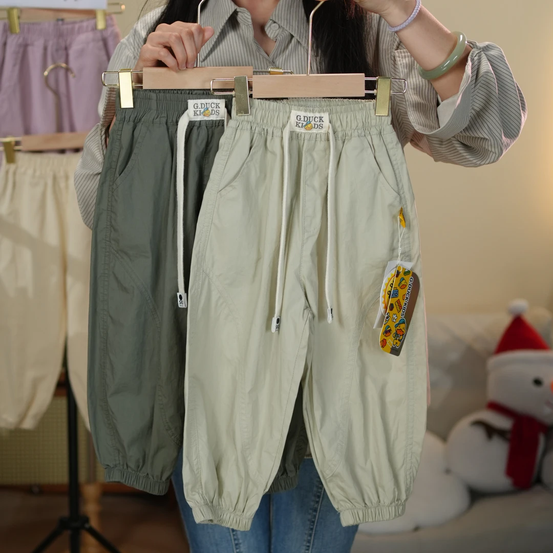 小黄鸭AA034儿童夏季休闲裤薄款纯棉长裤2025新款童装裤子