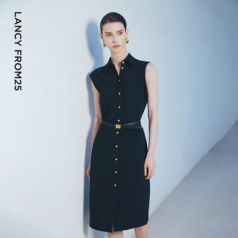 【25高智衣橱】朗姿黑色无袖衬衫裙高级感连衣裙2025年夏季新款
