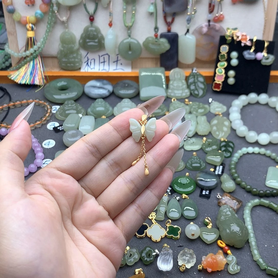 和田玉银S925镶嵌吊坠(不含链)