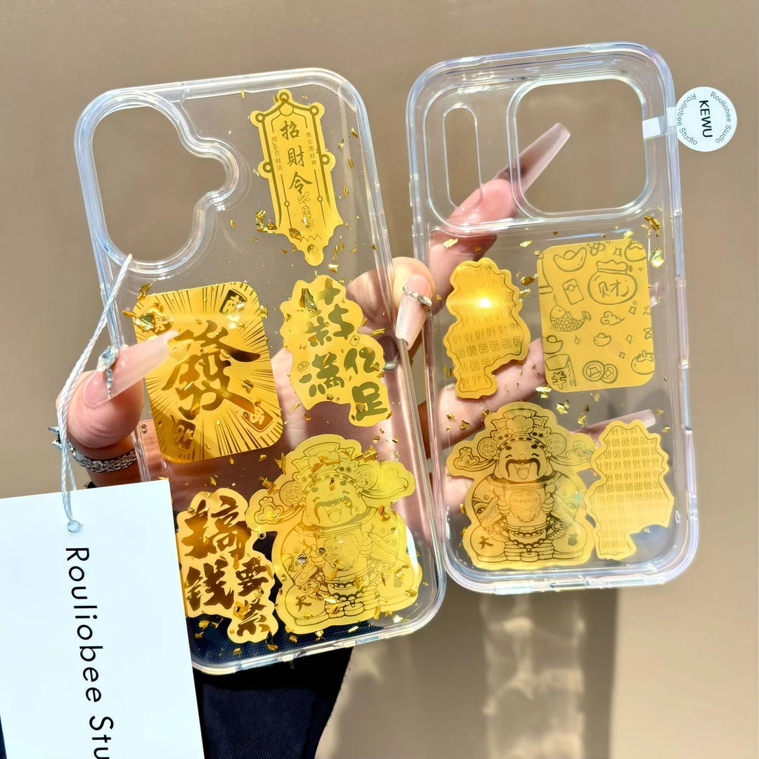 国风金箔滴胶财神爷适用苹果17/16手机壳iPhone15promax套13/14潮