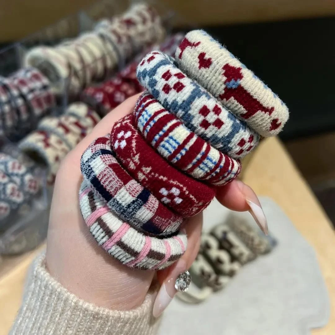 秋冬新款加粗加厚复古发绳扎高马尾丸子头发圈皮筋简约针织头绳