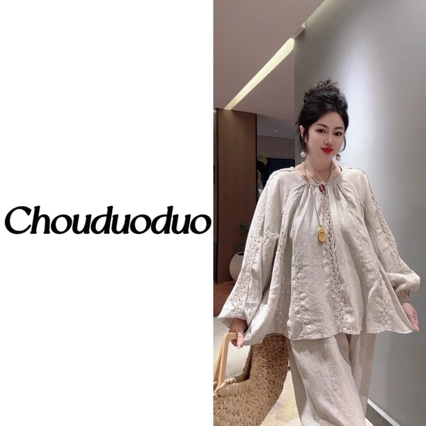 Chouduoduo 春夏新款苎麻镂空高工艺上衣