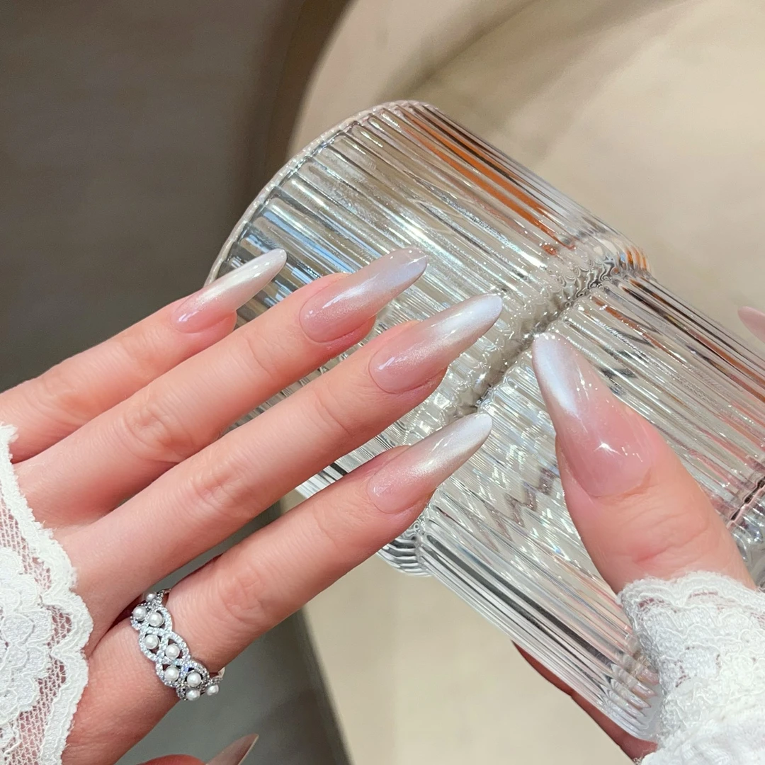 【追光】裸色纯手工渐变猫眼中长款穿戴甲高级感气质美甲