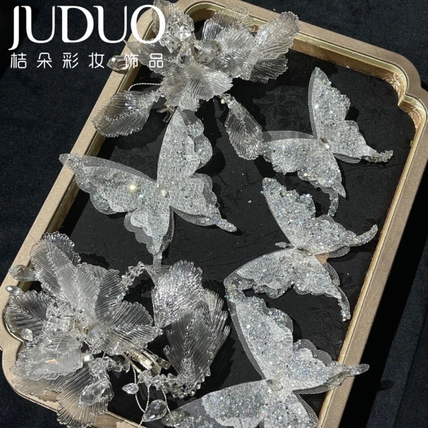 银色超仙蝴蝶发夹新娘头饰婚纱礼服造型高级感甜美灵动发饰