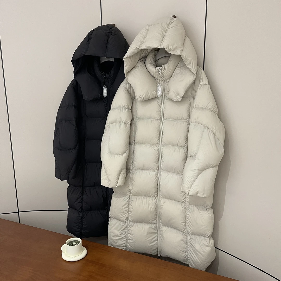 FUJIA STYLE新款气质休闲简约连帽长袖中长款羽绒服YR2639