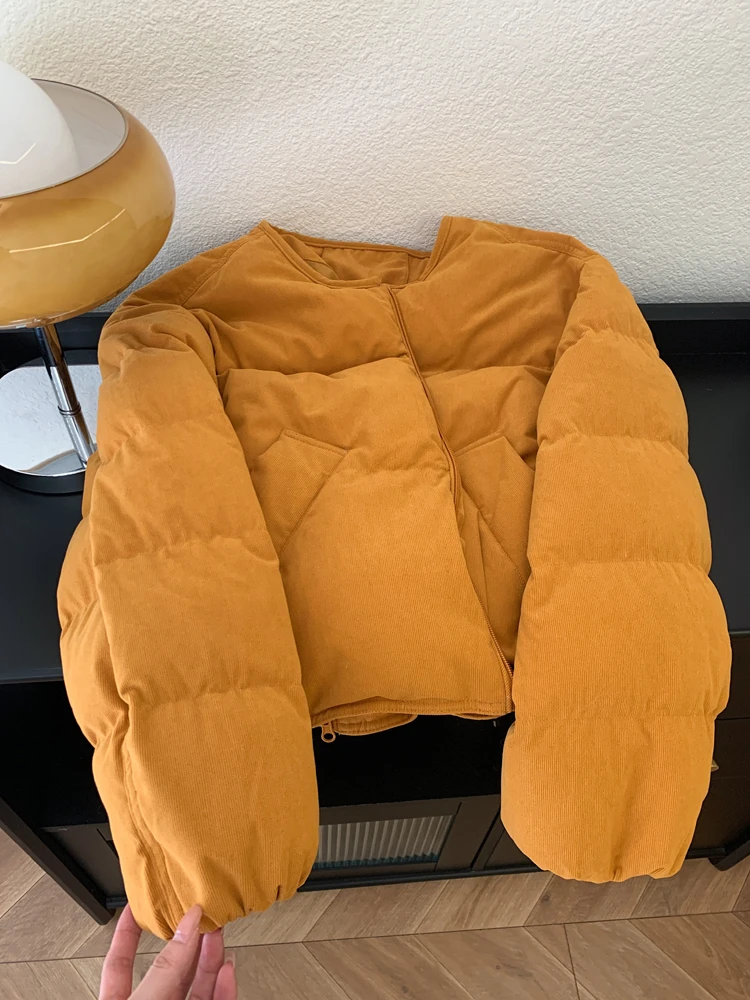 多巴胺保暖棉服外套女秋冬季新款南瓜橘色短款洋气轻薄面包服上衣