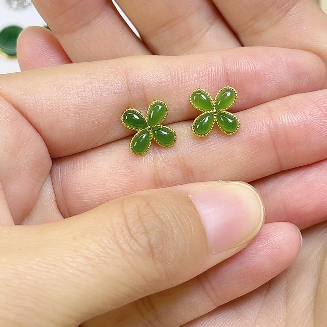 和田玉银S925镶嵌耳饰