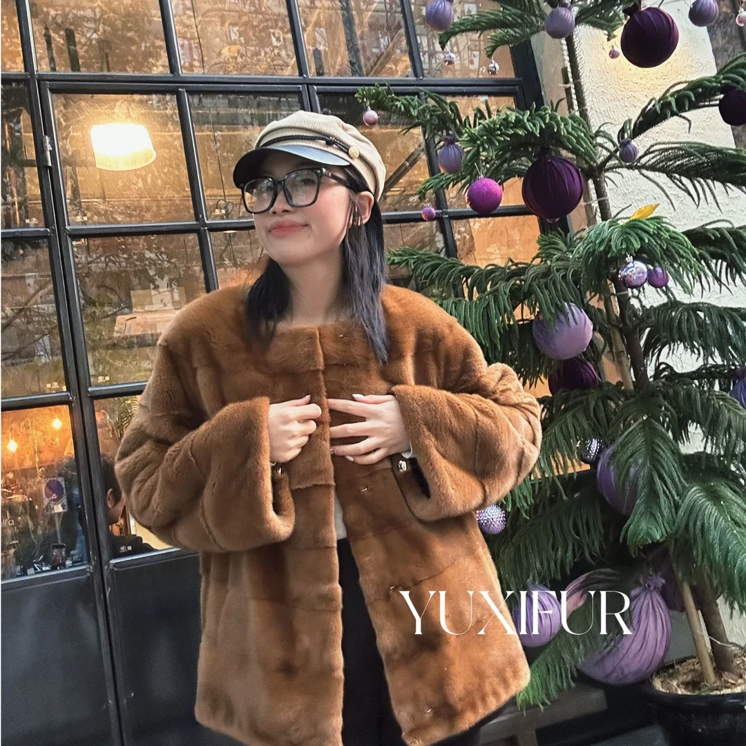 【YUXIFUR】{拿铁}圆领横排中长款复古金姜黄色中长款长袖