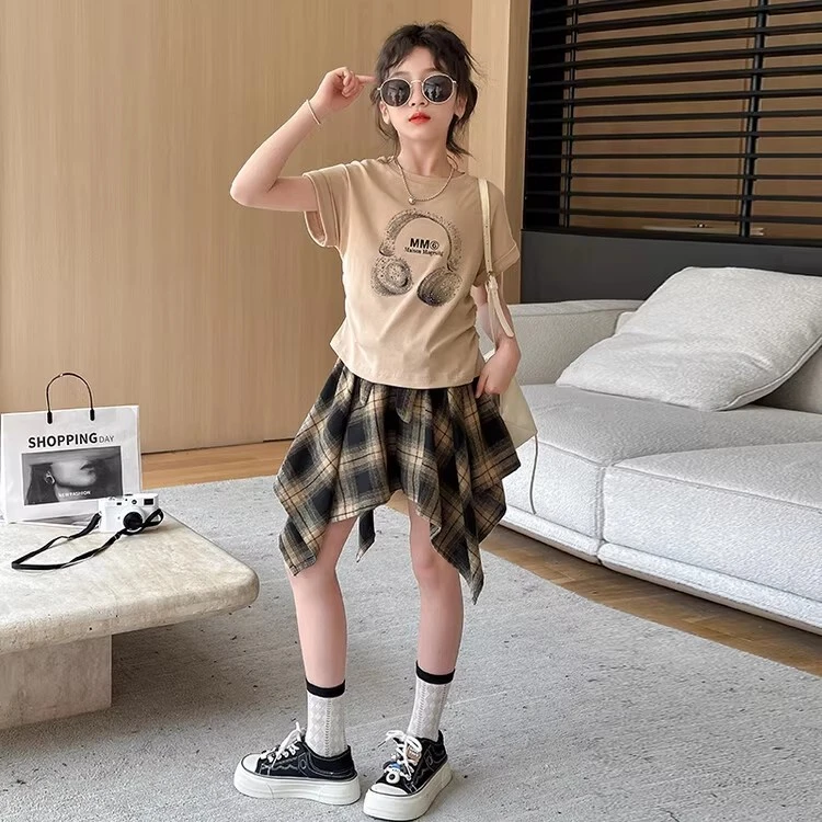 女童套装夏季2025新款大童超好看夏装洋气时髦小女孩短袖裙子两件