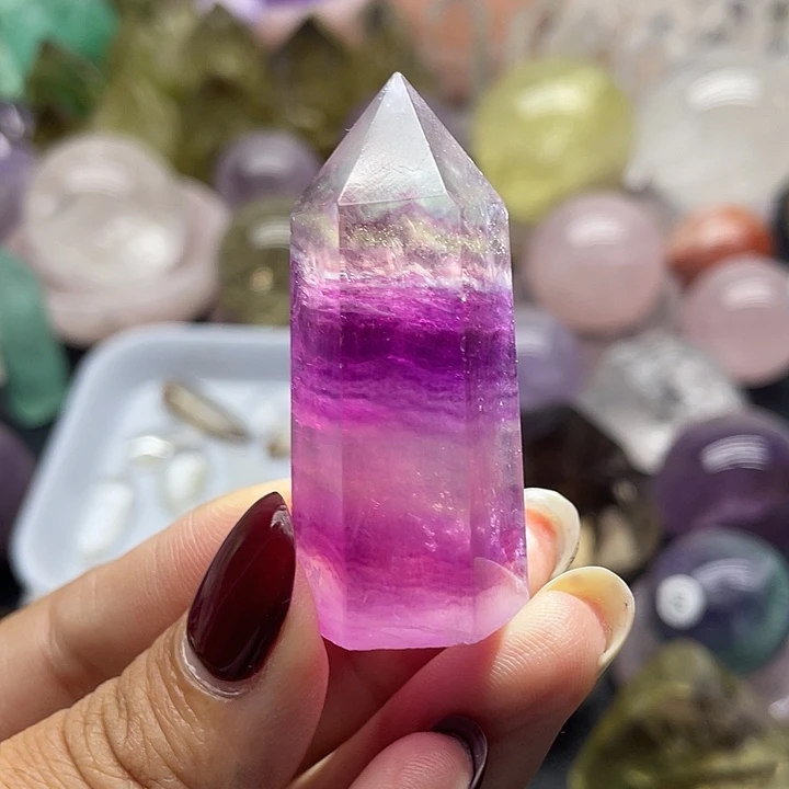 未镶嵌珠宝半成品水晶60紫莹石柱高4.9宽2.1