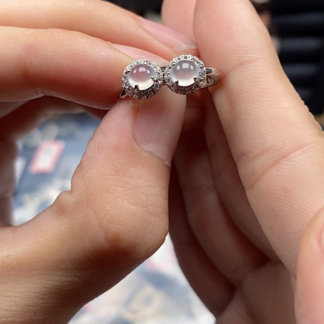 翡翠耳饰银S925镶嵌天然缅甸翡翠A货