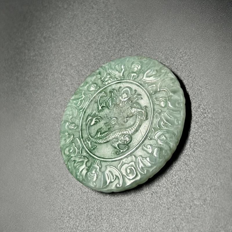 清代龙纹万寿无疆翡翠圆牌【华夏藏古】AAC1123003