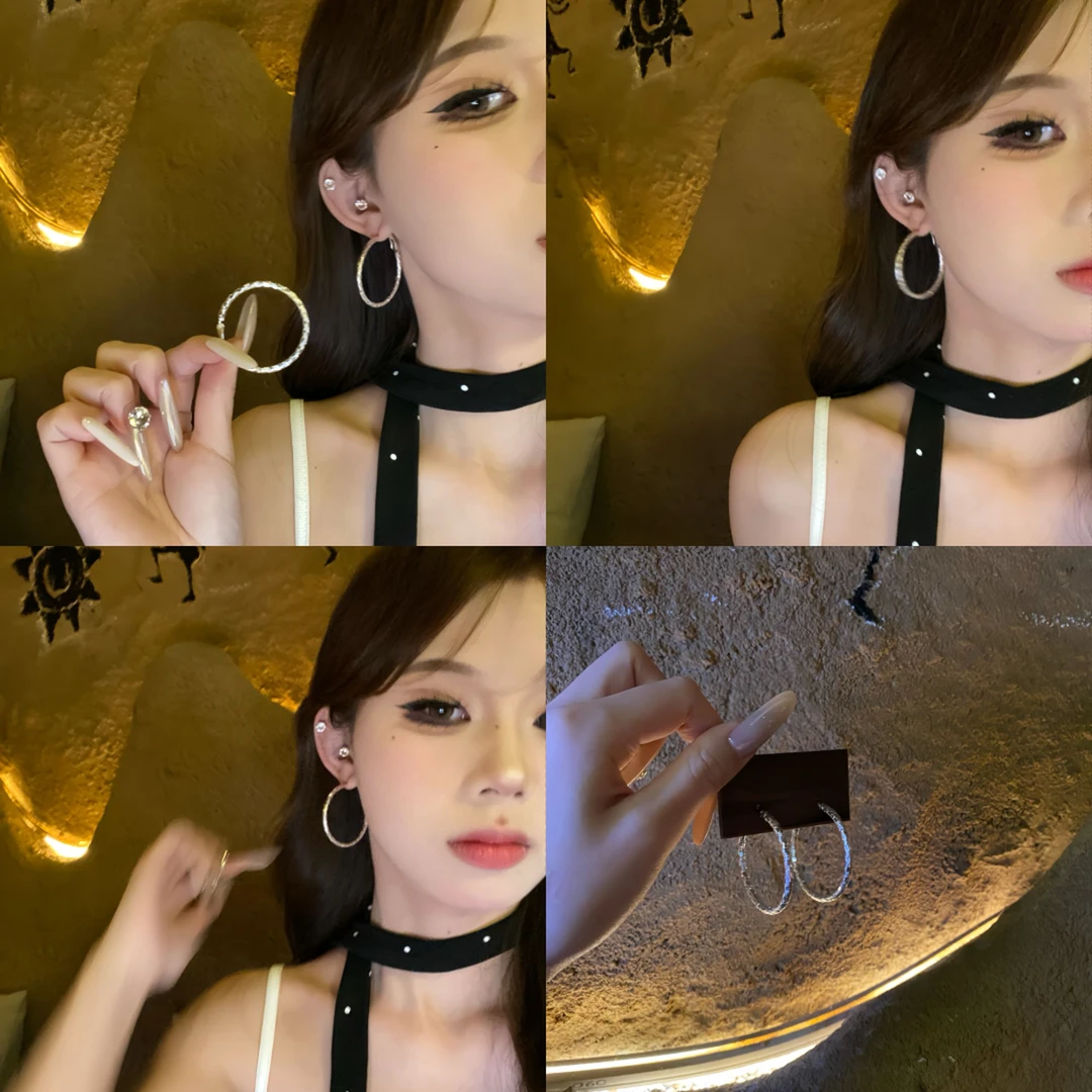 铜合金耳饰 碎银圈圈耳环小众设计耳针高级感简约耳饰2025新款ins