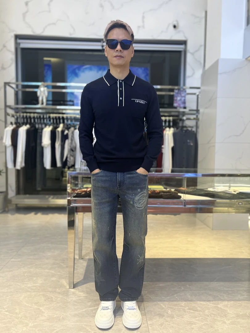 GF杰夫费雷秋冬新款男士高端轻奢时尚修身翻领毛衣
