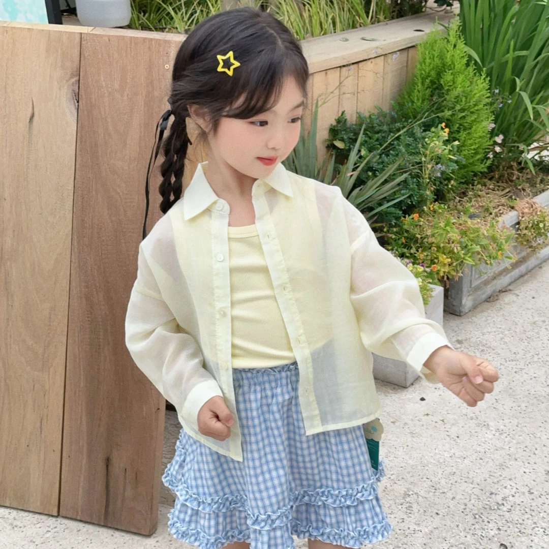 【云朵小葵】女童夏季五粒扣纯色休闲衬衫（内有背心）1114095
