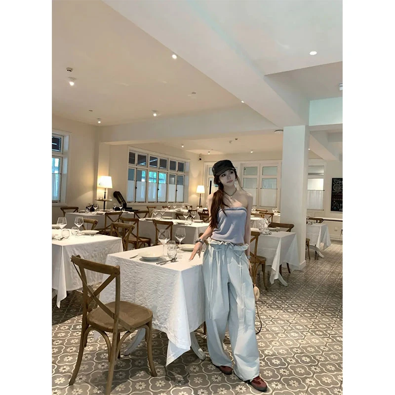 小众设计感抹胸背心女夏季修身显瘦纯欲辣妹上衣高腰休闲阔腿裤