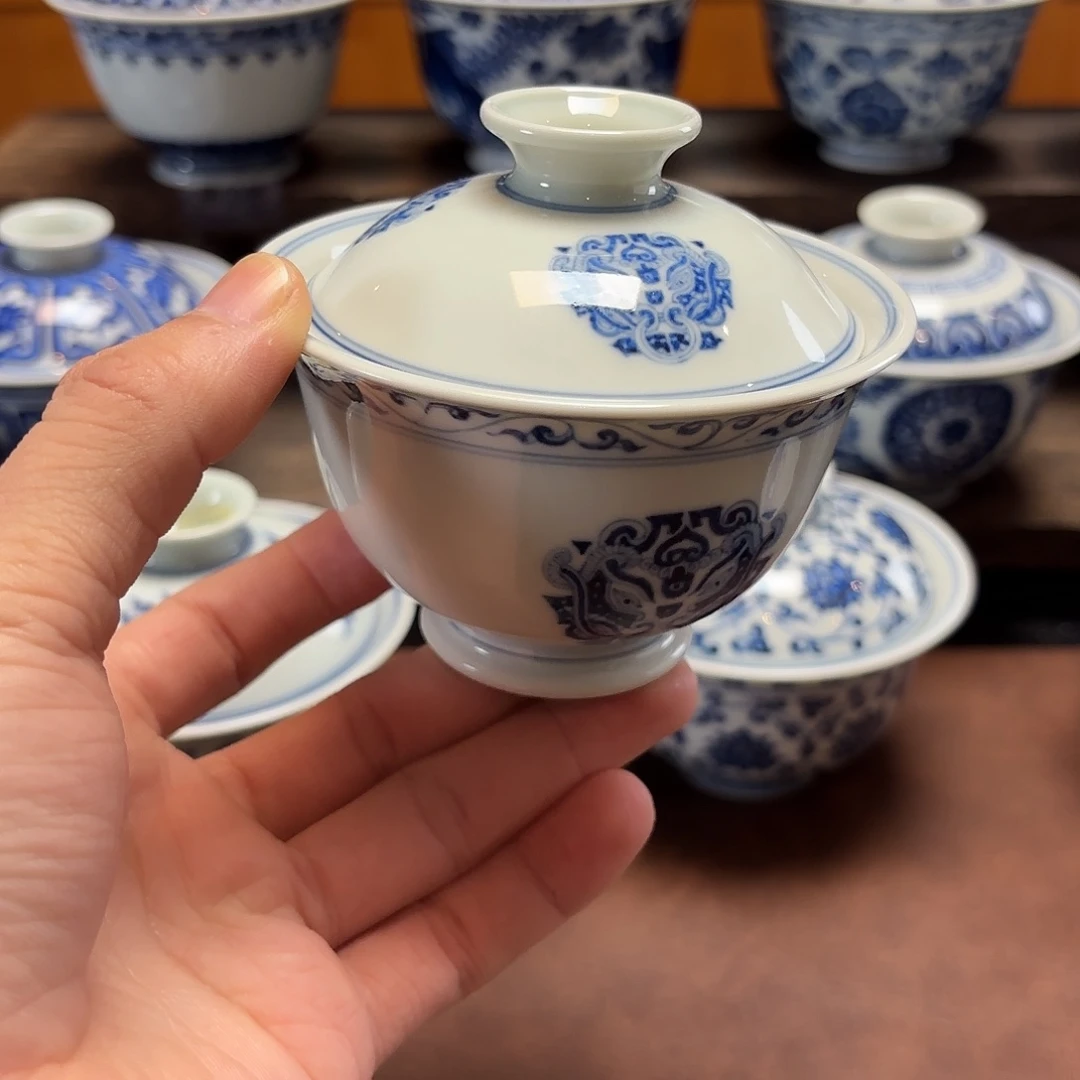 张***）景德镇纯手工手绘饕餮盖碗