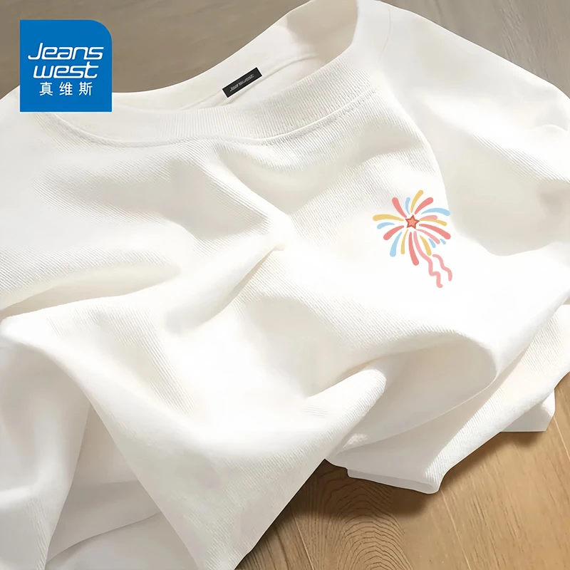 真维斯新疆棉白色长t恤女2025新款春秋季宽松甜美可爱风上衣纯棉