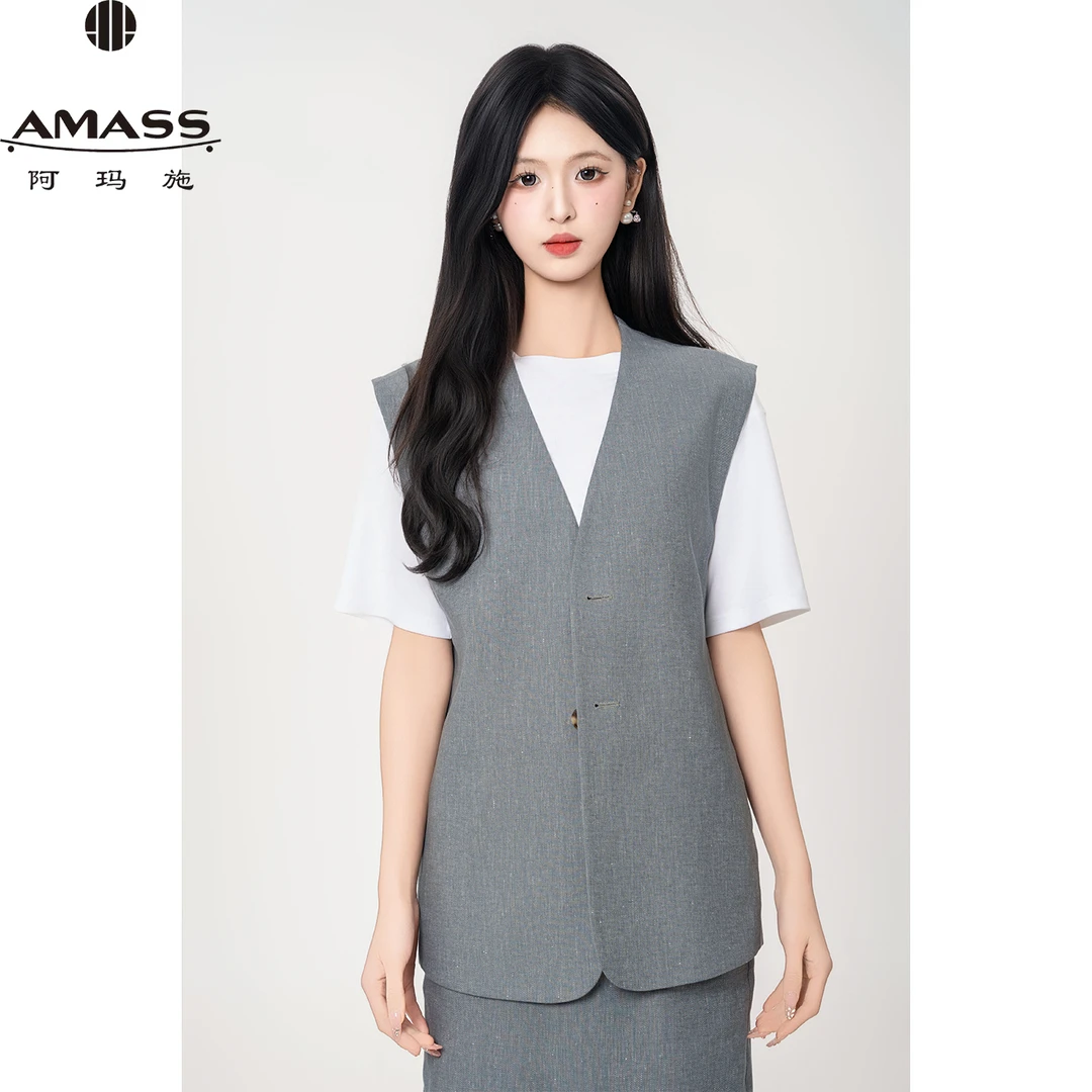 AMASS/阿玛施春夏新款时尚轻职风时尚经典气质通勤纯色马夹540012