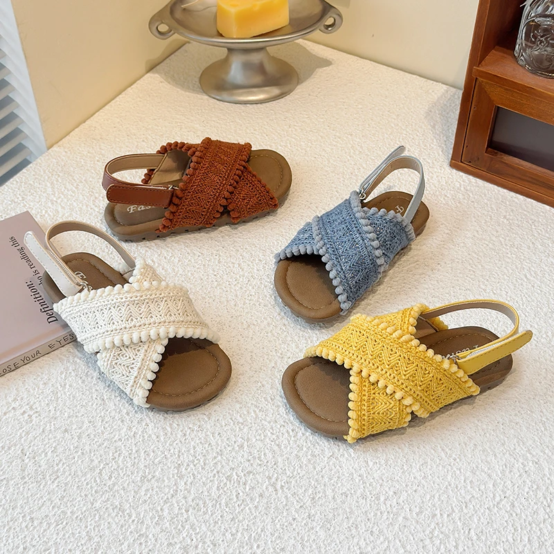 【波西米亚】韩版女童公主度假风百搭防滑凉鞋儿童编织时装露趾凉拖