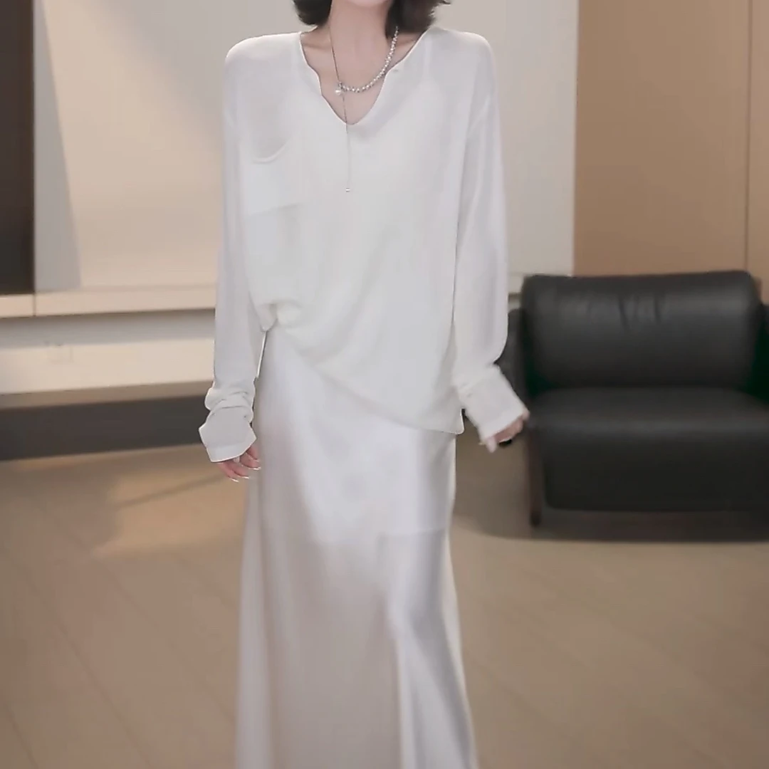 针织V领防晒罩衫女长袖T恤女2025夏季新款百搭气质显瘦时尚上衣