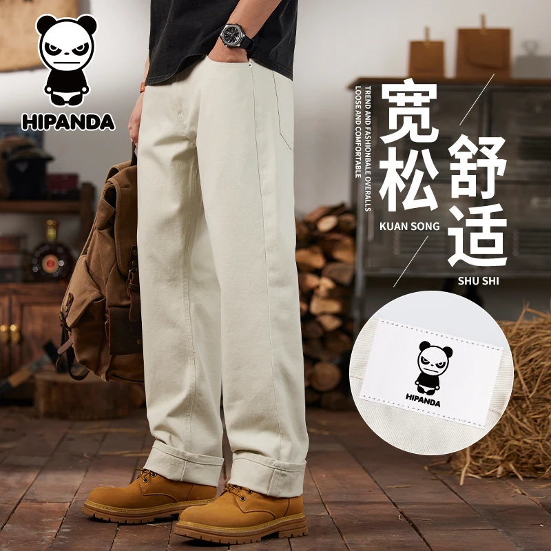 Hi Panda你好熊猫秋季新款美式纯棉牛仔裤男士宽松直筒百搭长裤子