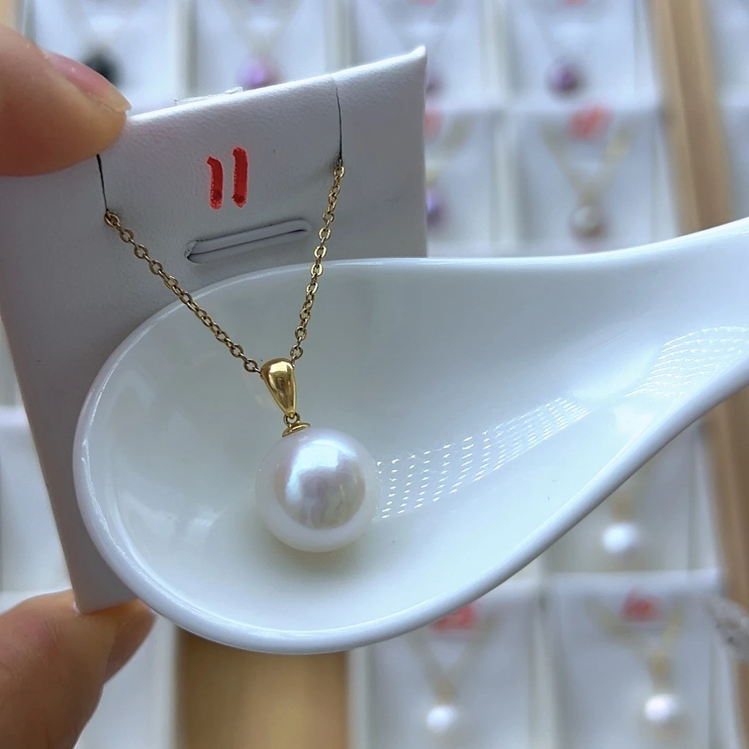 淡水珍珠18K金镶嵌吊坠(不含链)13➕