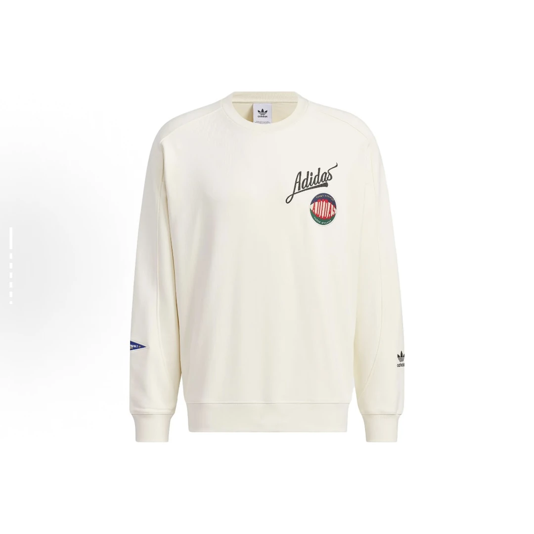 adidas originals 图案刺绣运动圆领学院风卫衣男款乳白色iz1521