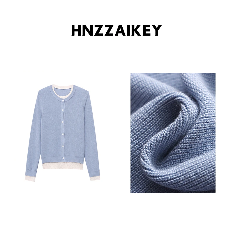 HNZZAIKEY 叠穿层次羊毛兔毛混纺假两件拼接针织衫 ZY3801