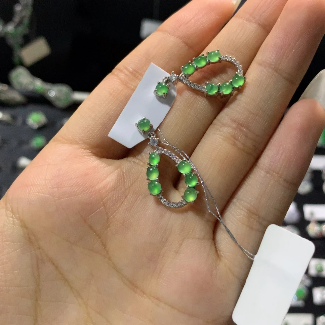 翡翠戒指银S925镶嵌耳钉