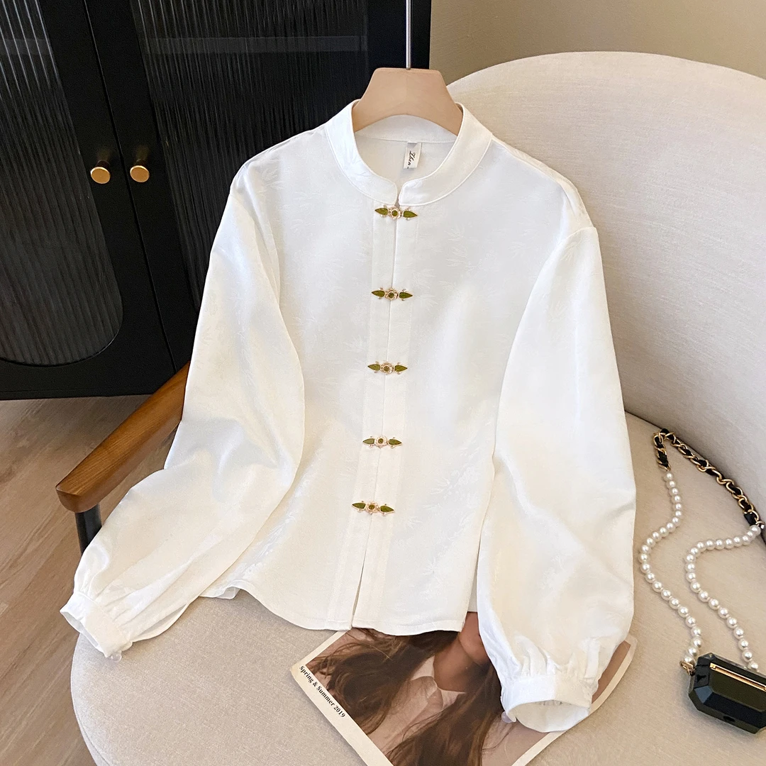新中式国风女装盘扣上衣2025春季新款高级感复古百搭气质白色衬衫