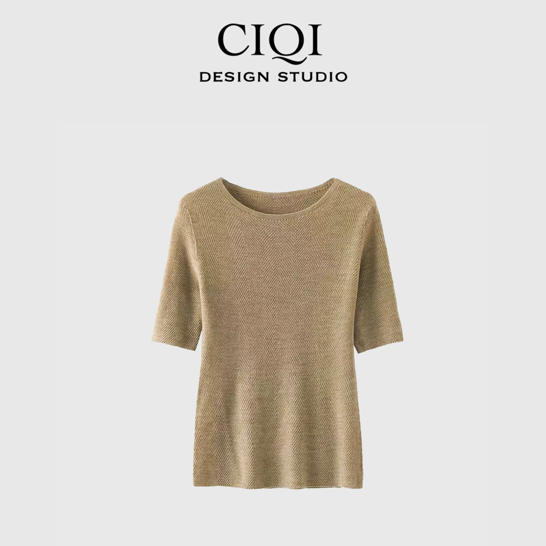 CIQI STUDIO【100%美丽诺绵羊毛】高端无缝羊毛水波纹修身内搭65196