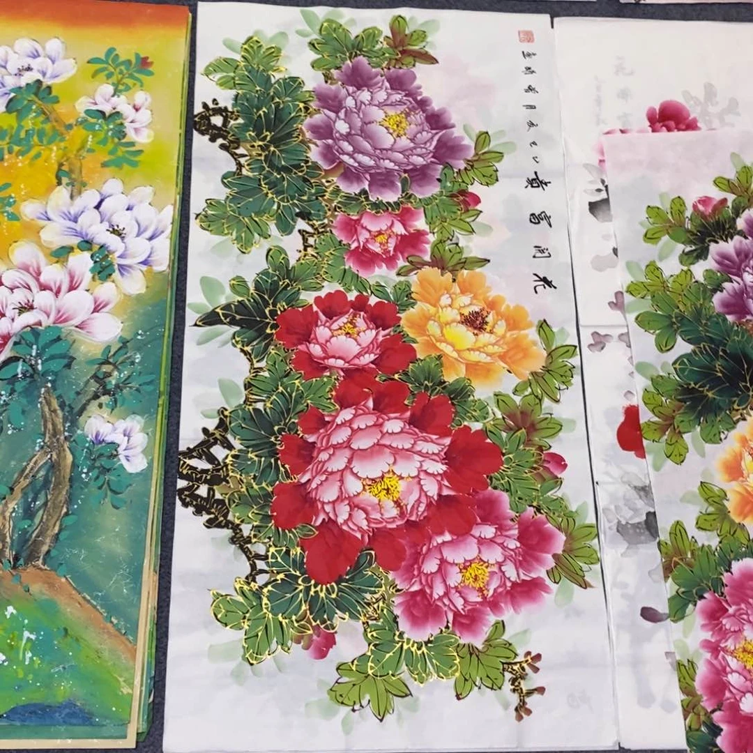 国画100✖️50千层金线牡丹纯手绘画画