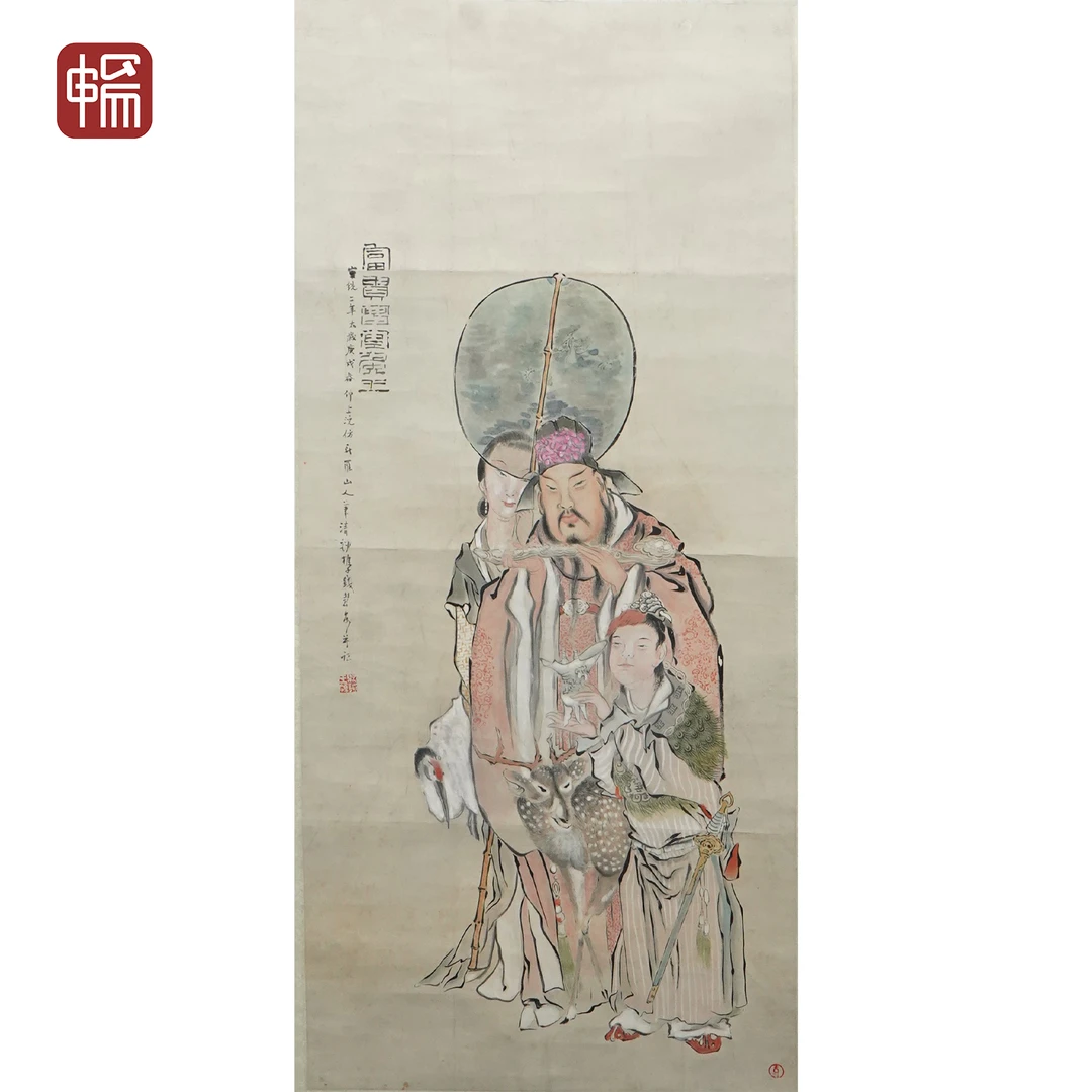 JZ074  1910作《富贵昌宜候王图》钱慧安 （3.6平尺)纸本立轴 MZ