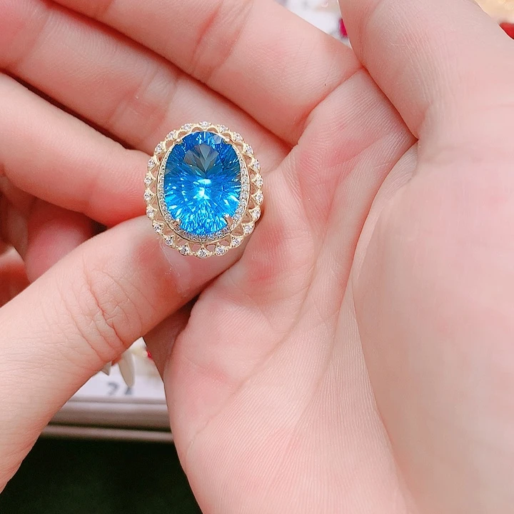 托帕石戒指银S925镶嵌12✖️17