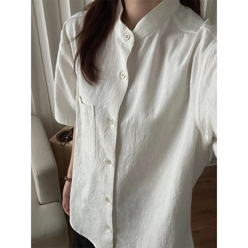 新中式肌理感短袖衬衫男夏季薄款高级感国风情侣立领半袖衬衣外套