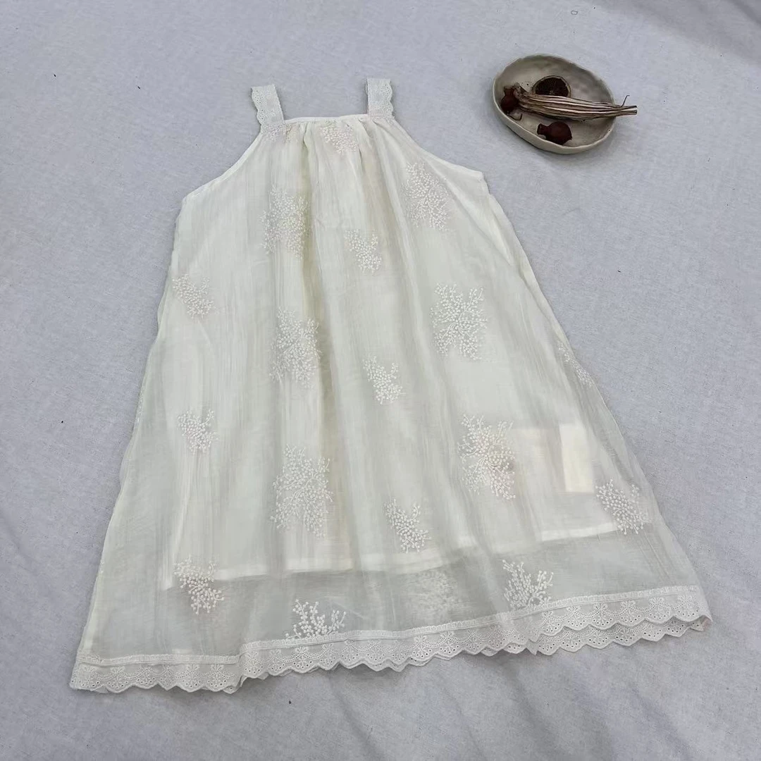 LUCK童装2025夏款儿童萌娃穿搭蕾丝吊带绣花连衣裙bt246