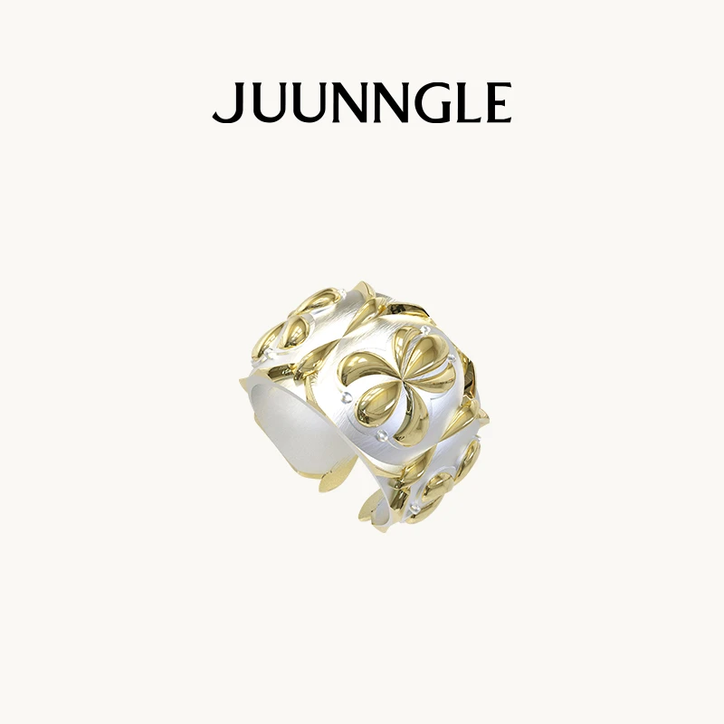 juunngle lab 铜合金戒指 六瓣木兰花环开口戒女时尚轻奢蛇年礼物