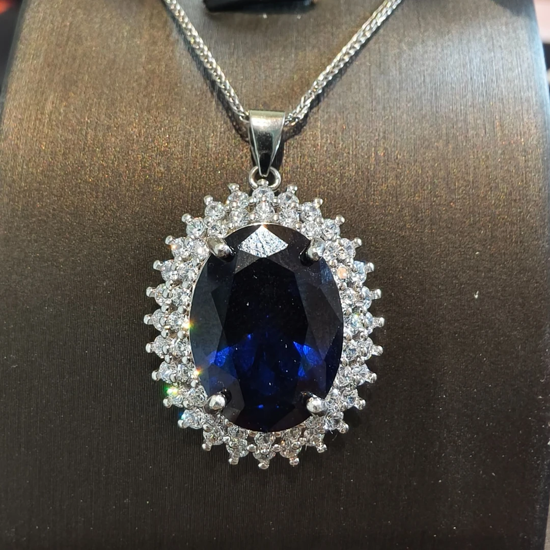 坠链均925银  S925银吊坠 大克拉重工 精切高品质 蓝色精品吊坠