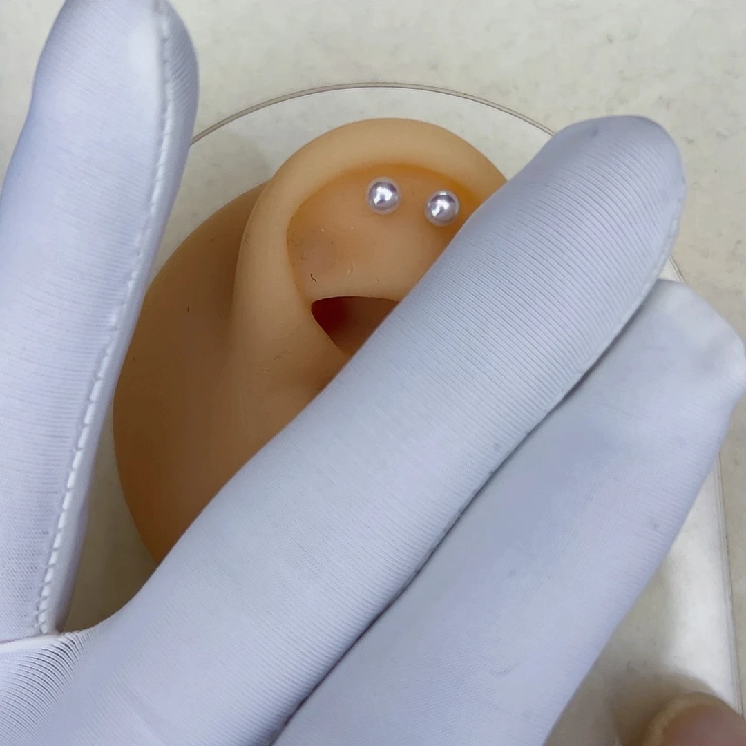 海水珍珠海水akoya天女耳钉3-4mm银S925镶嵌