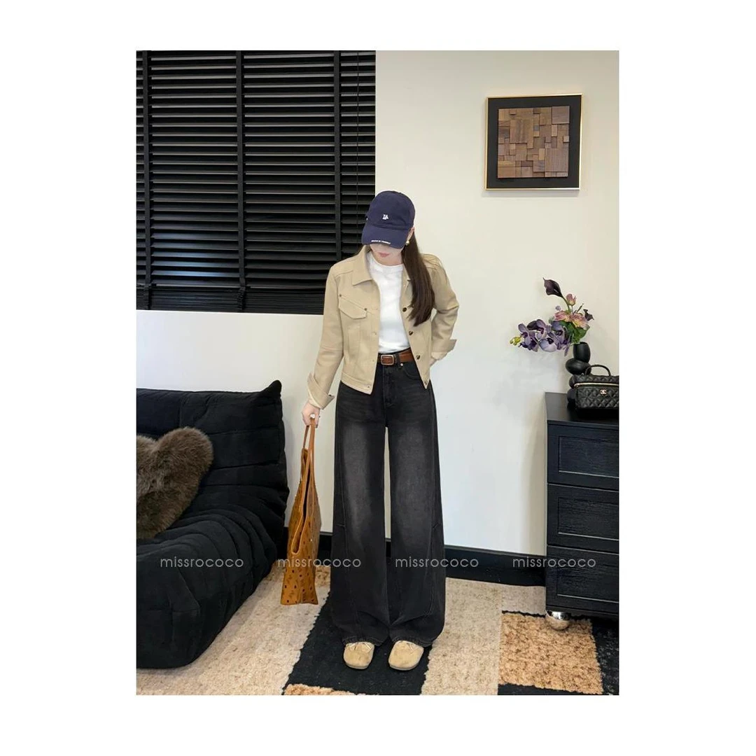 高腰阔腿牛仔裤女爆款2025秋季新款显高显瘦时尚窄版阔腿牛仔裤子