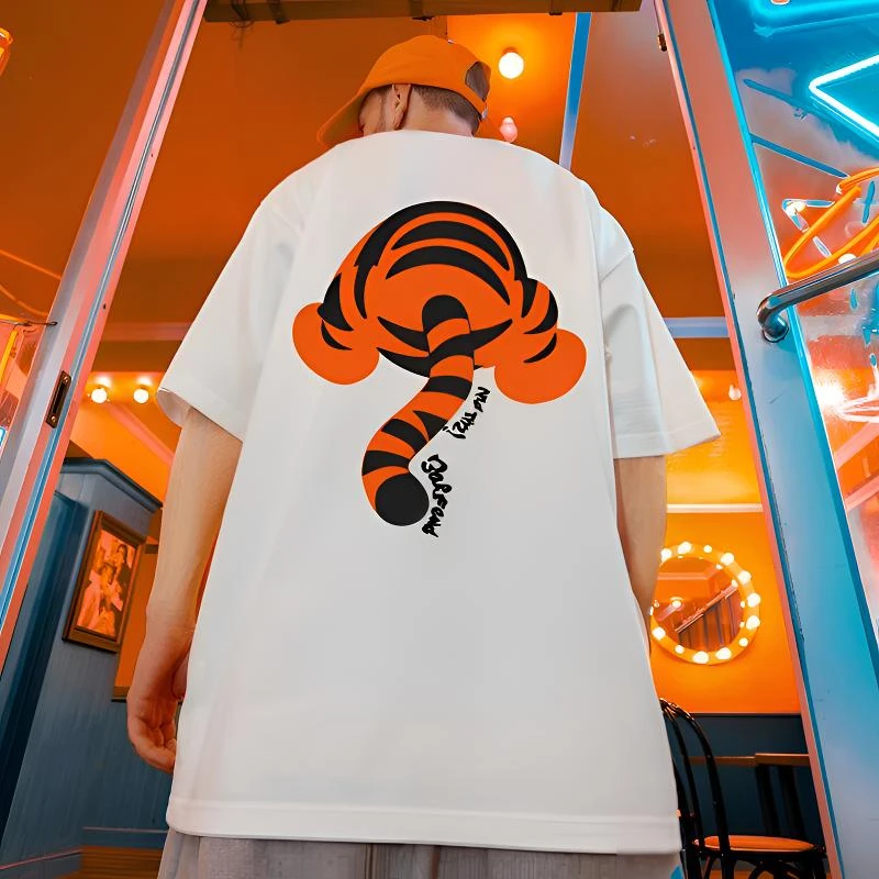 印花五分袖男士百搭休闲圆领短袖ins大码潮流夏季T恤国潮大码上装