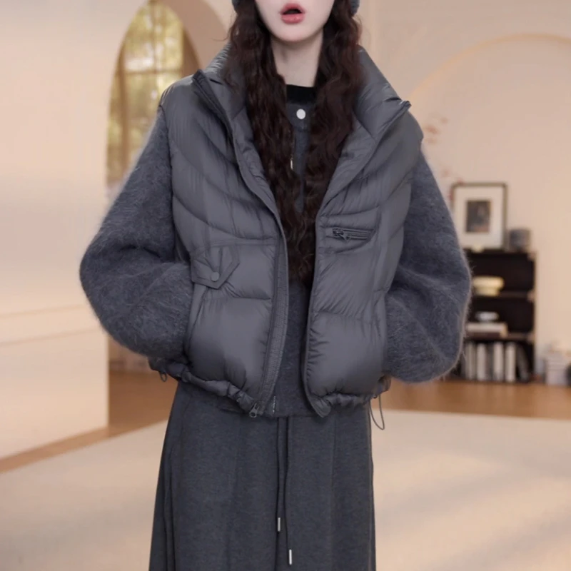 加绒加厚保暖立领棉服女2025冬季新款宽松灰色厚外套