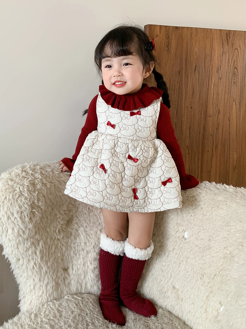盗图必究【桃心可可】女宝婴儿冬季新夹棉背心公主裙拜年服周岁礼服