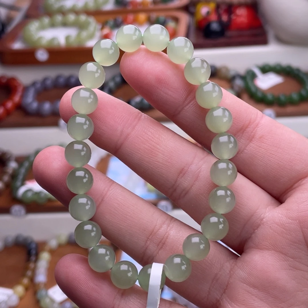 嘻***！和田玉未镶嵌手串8mm