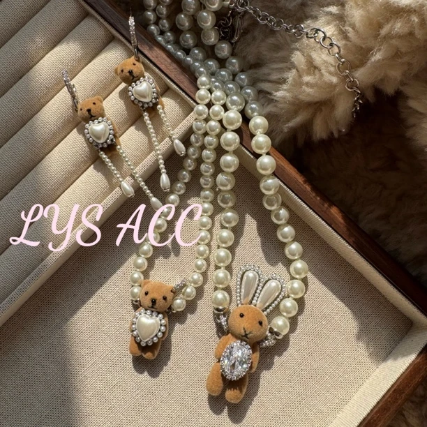 铜合金仿珍珠项链 名媛贵兔熊项链系列