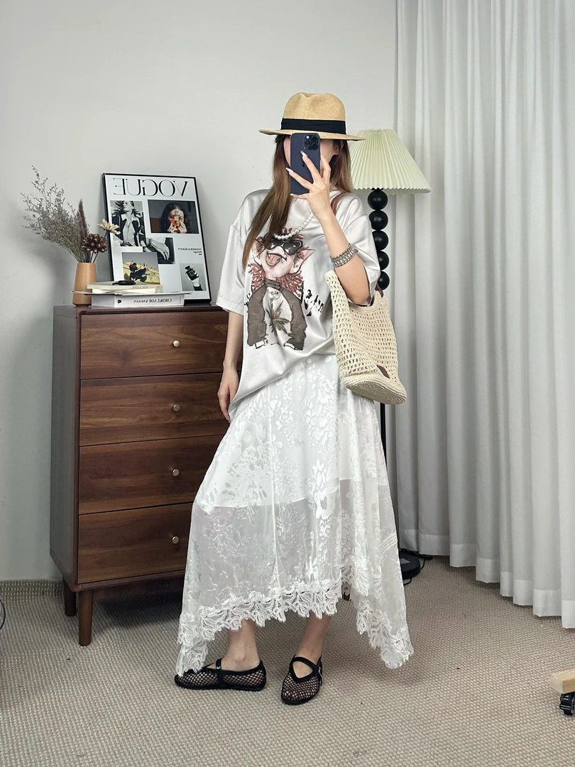 【ODDAONE】设计感小众印花休闲短袖T恤女2025新款简约慵懒风上衣