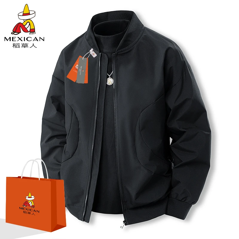 Mexican/稻草人外套男春秋季新款百搭宽松棒球领时尚潮流休闲夹克