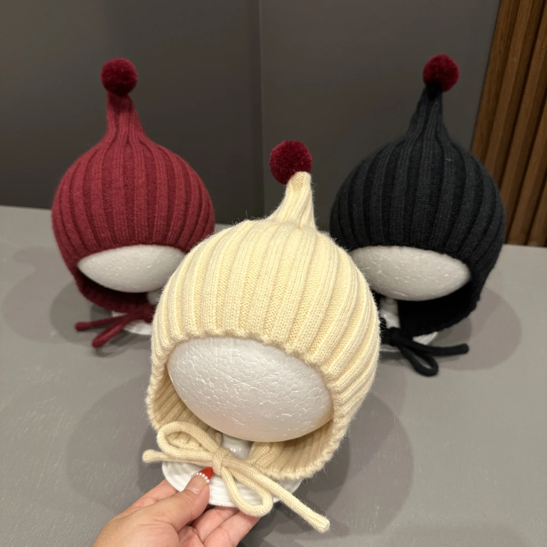 【可爱精灵】婴儿秋冬可爱精灵帽防风保暖针织护耳小红帽纯色毛线帽