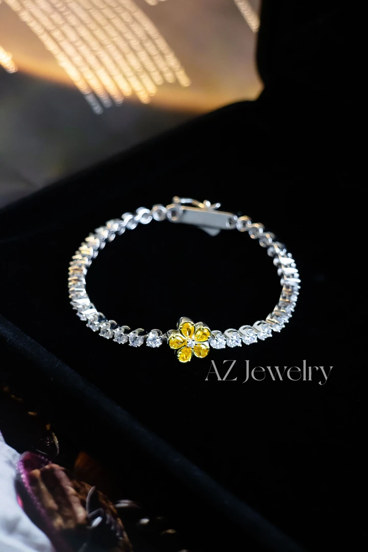 ANNA ZUCKERMAN 925银合成锆石手链 一朵小黄花网球手链B0355